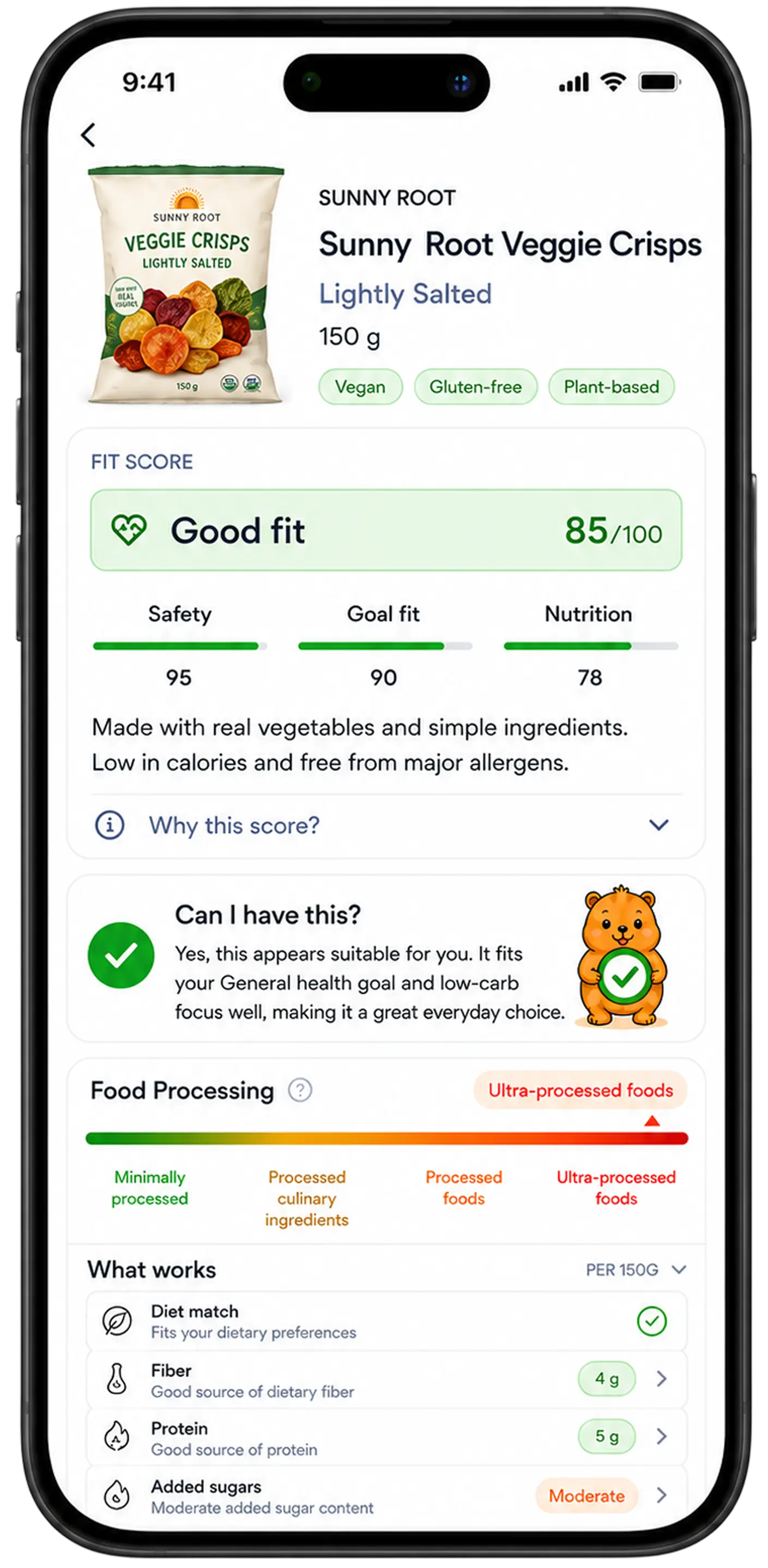 Chozr app showing a personalized product score
